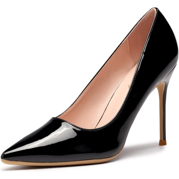 Women's Black   Pointed Toe Slip on Party Wedding Pumps Basic Shoes High Heels - Picture 1 of 8
